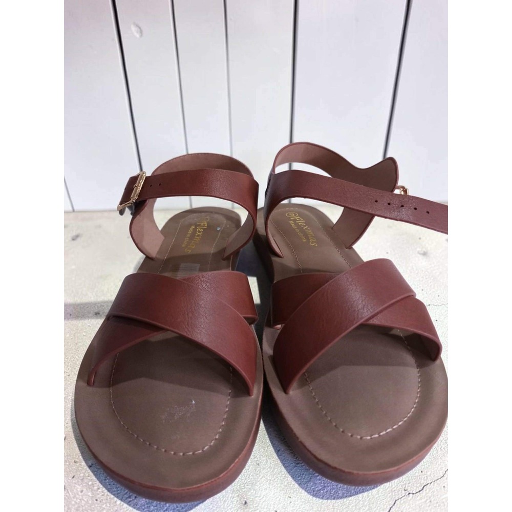 Flexmas Womens Brown Faux Leather Criss Cross Ankle Strap Flat Sandals Size 9 - Picture 7 of 7